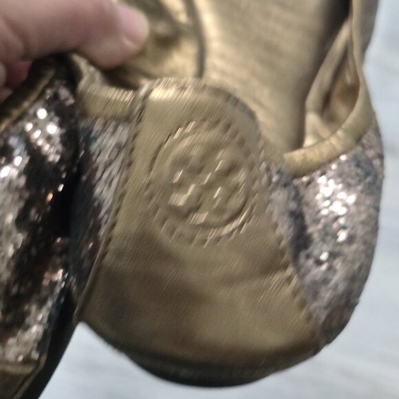 Tory Burch Eddie Glitter Slip On Ballet Flats Womens Size 9 Bronze Sparkle - Picture 4 of 11